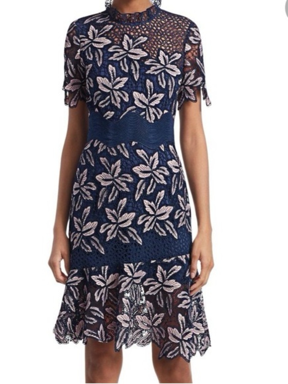 Sea New York Black and White Floral Lace Midi Dress - Picture 2 of 7